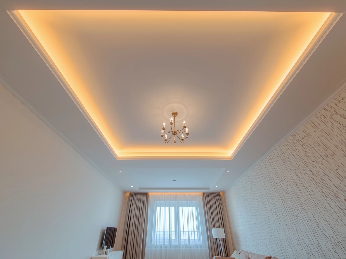 Многоуровневый потолок в зале 20 м²